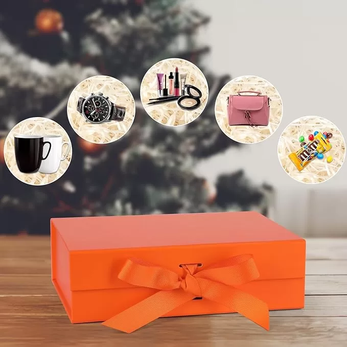 Luxury Foldable Gift Box with Magnetic Closure and Satin Ribbon – Custom Make, Sturdy Reusable Black Present Box for Birthday, Wedding, Anniversary, Bridesmaid, Business & Holiday Gifts