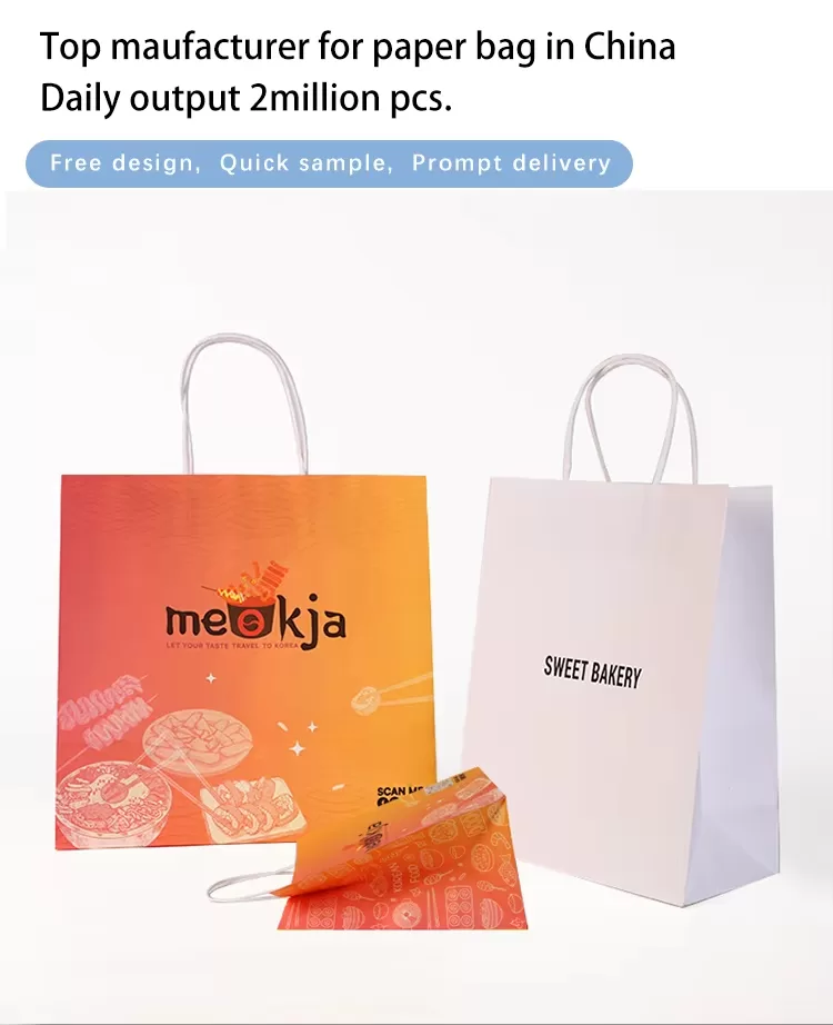 100% Recyclable Kraft Paper Food Bags with Handles – Compostable Takeout Totes with Cus... - SKU FPB90378 - UGI Packaging