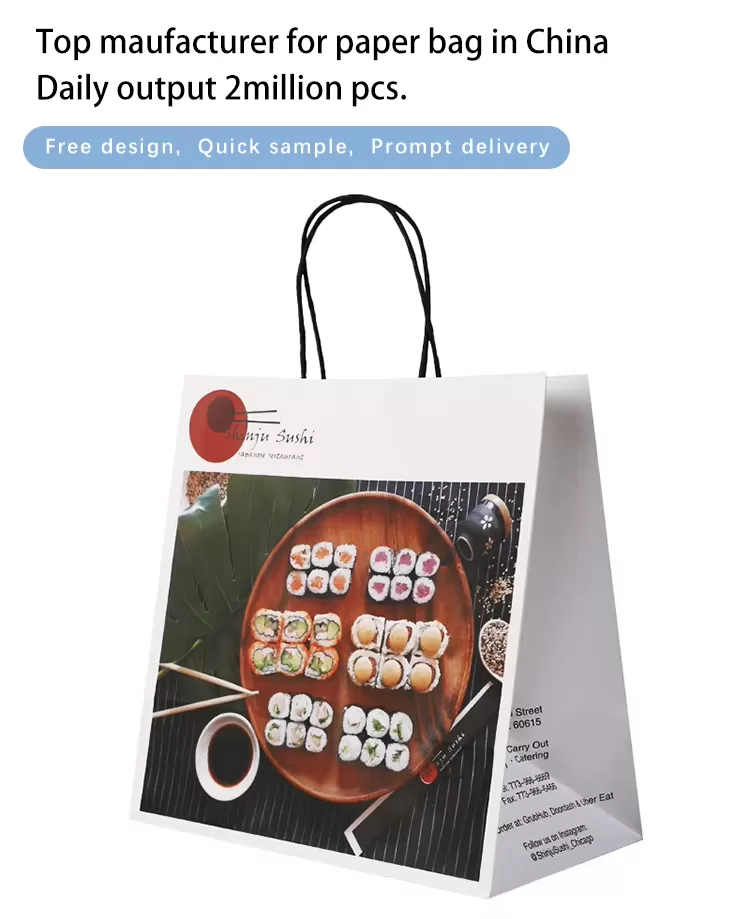 Biodegradable Kraft Paper Sushi Takeout Bags with Handles – Custom Logo Printed, Eco-Fr... - SKU FPB90353 - UGI Packaging