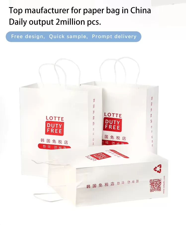 Custom White Kraft Paper Shopping Bags with Handles – Printable Logo Tote Bag for Takeo... - SKU FPB90369 - UGI Packaging