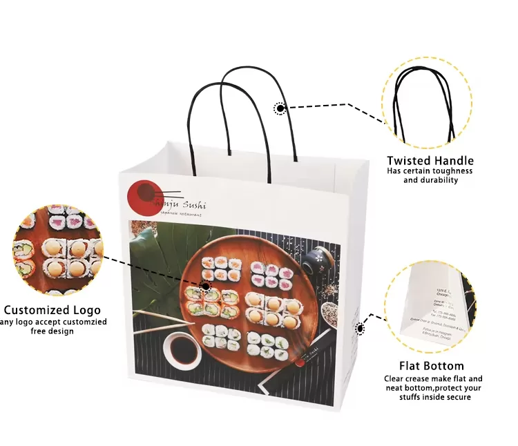 Biodegradable Kraft Paper Sushi Takeout Bags with Handles – Custom Logo Printed, Eco-Fr... - SKU FPB90353 - UGI Packaging