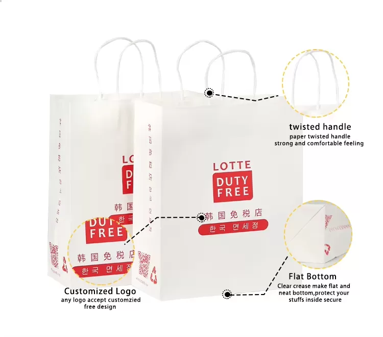 Custom White Kraft Paper Shopping Bags with Handles – Printable Logo Tote Bag for Takeo... - SKU FPB90369 - UGI Packaging
