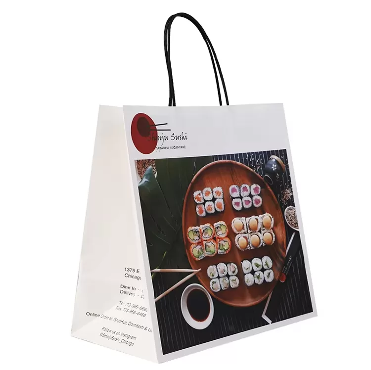 Biodegradable Kraft Paper Sushi Takeout Bags with Handles – Custom Logo Printed, Eco-Fr... - SKU FPB90353 - UGI Packaging
