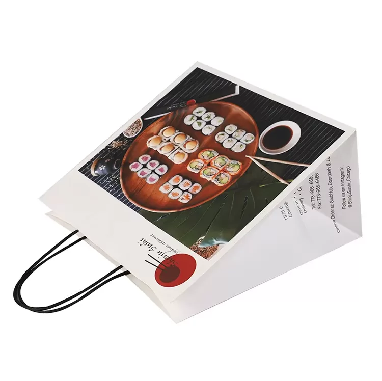 Biodegradable Kraft Paper Sushi Takeout Bags with Handles – Custom Logo Printed, Eco-Fr... - SKU FPB90353 - UGI Packaging