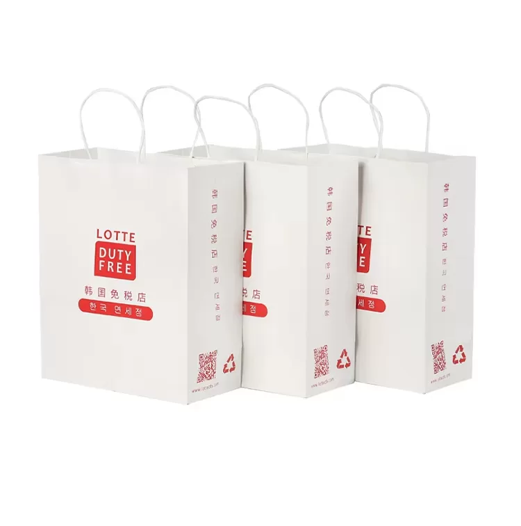 Custom White Kraft Paper Shopping Bags with Handles – Printable Logo Tote Bag for Takeo... - SKU FPB90369 - UGI Packaging