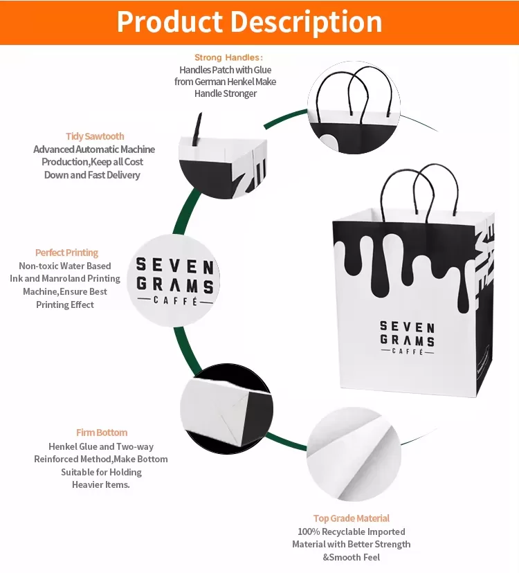 Custom White Kraft Paper Bags with Handles – Recyclable Take-Out Shopping Gift Bags, Pe... - SKU FPB90629 - UGI Packaging