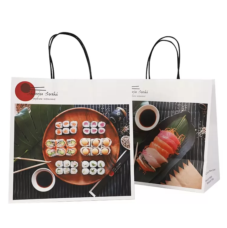 Biodegradable Kraft Paper Sushi Takeout Bags with Handles – Custom Logo Printed, Eco-Fr... - SKU FPB90353 - UGI Packaging