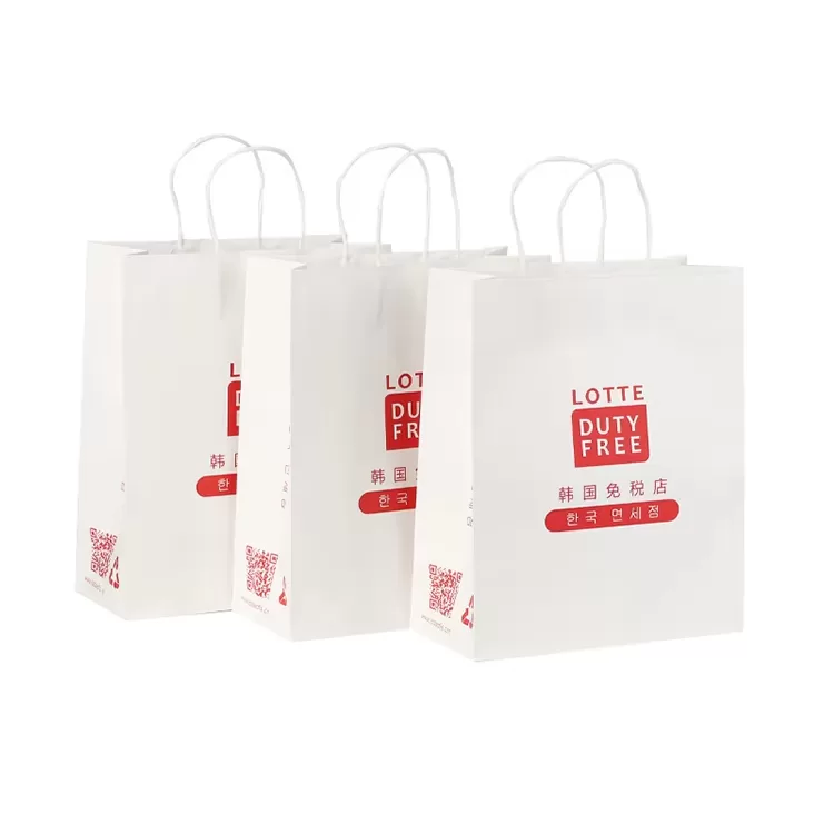 Custom White Kraft Paper Shopping Bags with Handles – Printable Logo Tote Bag for Takeo... - SKU FPB90369 - UGI Packaging