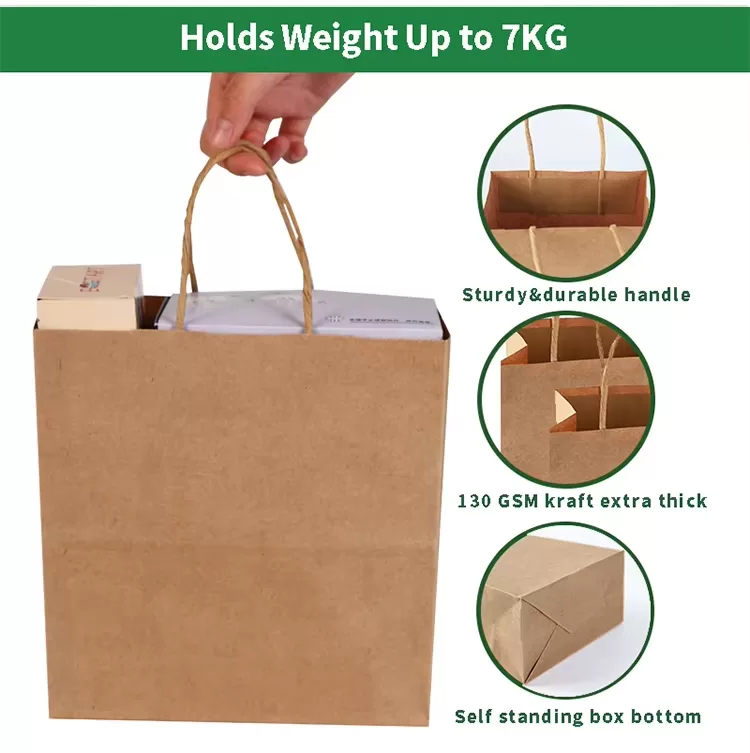 100% Recyclable Kraft Paper Food Bags with Handles – Compostable Takeout Totes with Cus... - SKU FPB90378 - UGI Packaging
