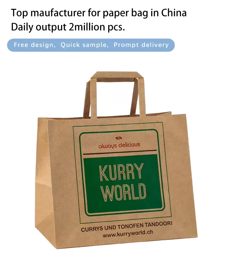 Eco-Friendly Brown Kraft Paper Takeout Bags – Biodegradable Recyclable Paper Bags with ... - SKU FPB90321 - UGI Packaging