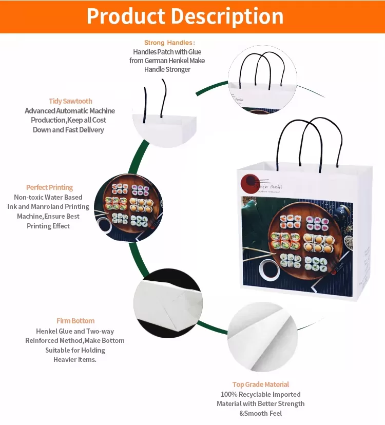 100% Recyclable Kraft Paper Food Bags with Handles – Compostable Takeout Totes with Cus... - SKU FPB90378 - UGI Packaging