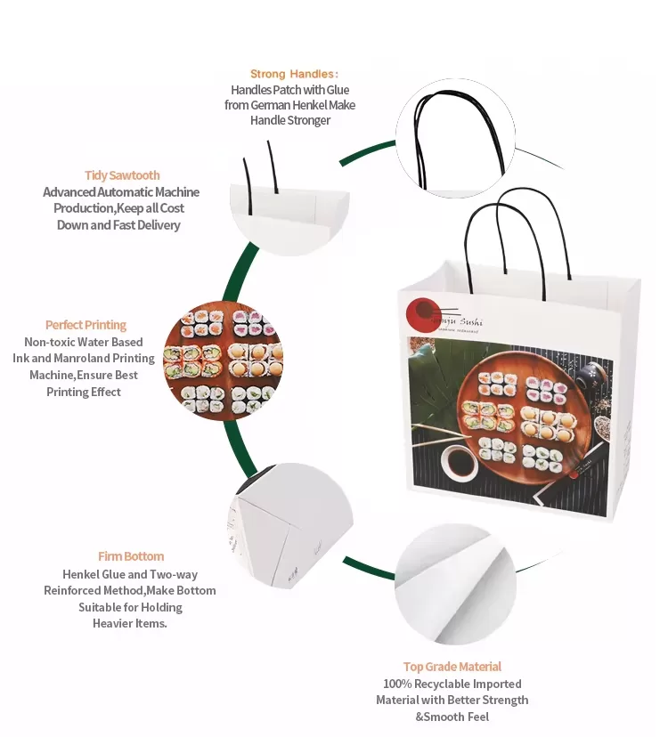 Biodegradable Kraft Paper Sushi Takeout Bags with Handles – Custom Logo Printed, Eco-Fr... - SKU FPB90353 - UGI Packaging