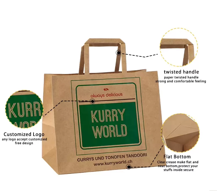 Eco-Friendly Brown Kraft Paper Takeout Bags – Biodegradable Recyclable Paper Bags with ... - SKU FPB90321 - UGI Packaging
