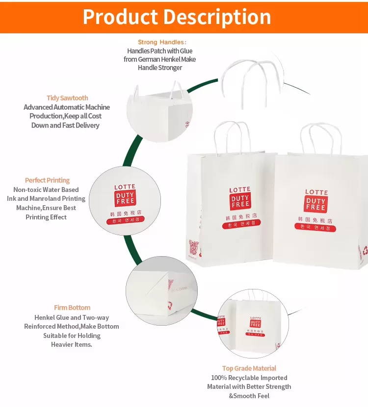 Custom White Kraft Paper Shopping Bags with Handles – Printable Logo Tote Bag for Takeo... - SKU FPB90369 - UGI Packaging