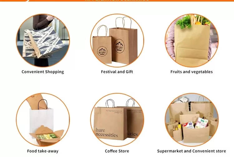 Custom White Kraft Paper Shopping Bags with Handles – Printable Logo Tote Bag for Takeo... - SKU FPB90369 - UGI Packaging