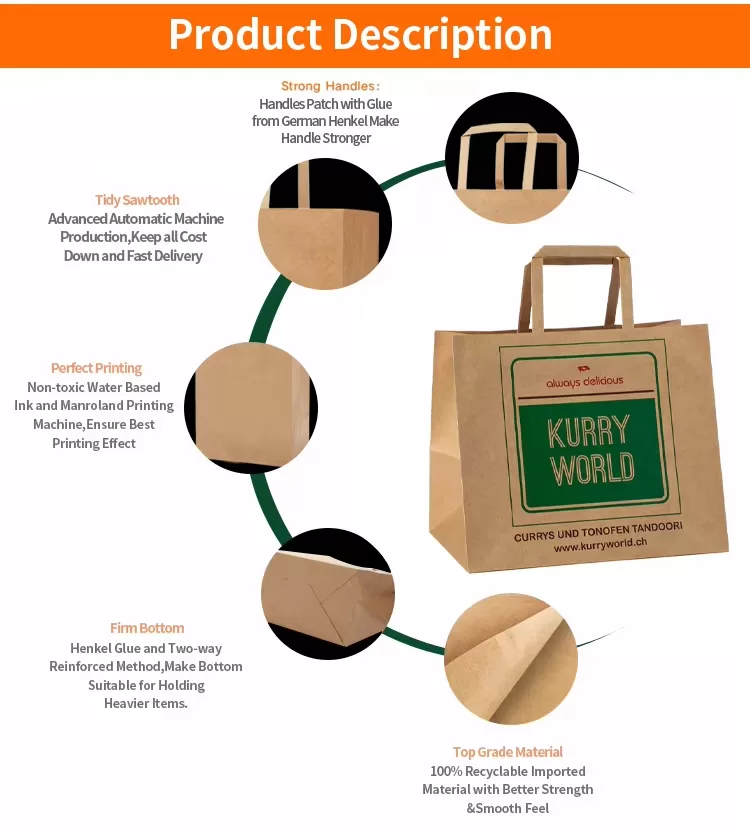 Eco-Friendly Brown Kraft Paper Takeout Bags – Biodegradable Recyclable Paper Bags with ... - SKU FPB90321 - UGI Packaging