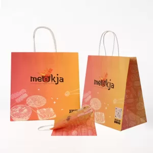 100% Recyclable Kraft Paper Food Bags with Handles – Compostable Takeout Totes with Custom Logo, Eco Restaurant Packaging for Sandwiches, Meals, Snacks, Bakery & Café Carry Out Use