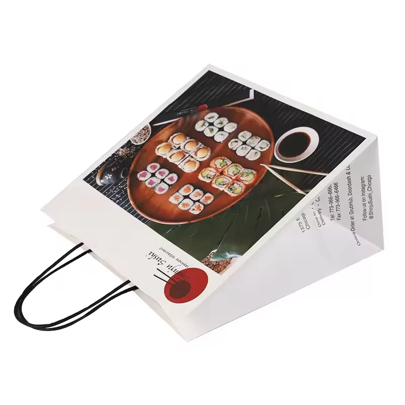 Biodegradable Kraft Paper Sushi Takeout Bags with Handles – Custom Logo Printed, Eco-Friendly Brown Food Packaging for Restaurants, Japanese Cuisine, Delis, and Takeaway Shops - 图片 2