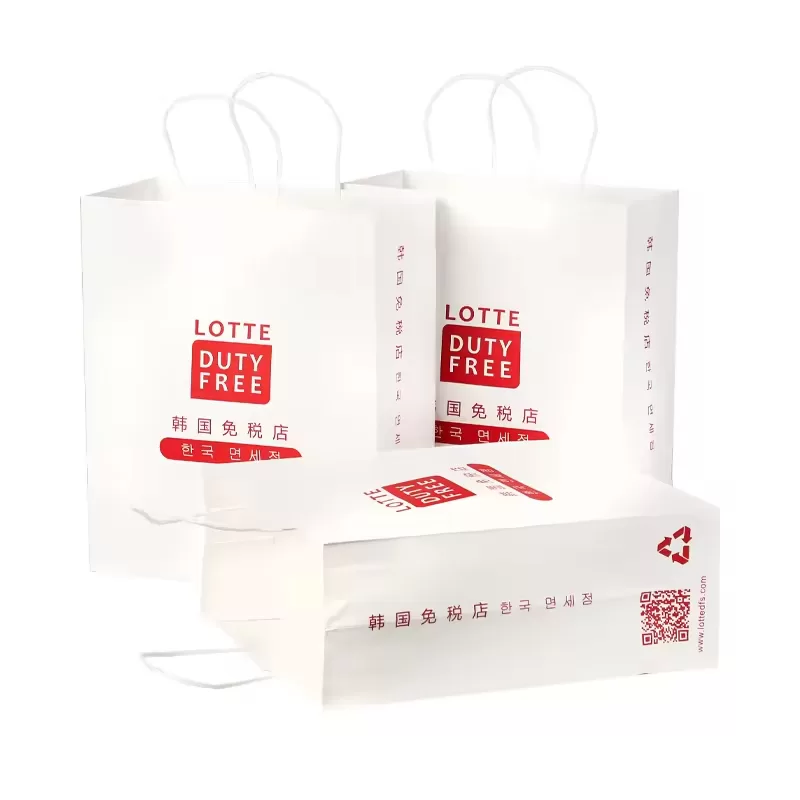 Custom White Kraft Paper Shopping Bags with Handles – Printable Logo Tote Bag for Takeout, Food Delivery, Duty-Free Stores, Retail Packaging, Cafés & Bakeries – Eco-Friendly & Reusable - 图片 2
