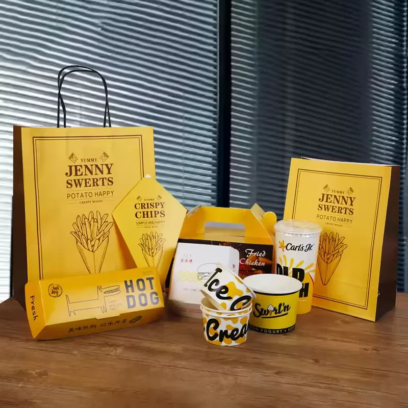 Disposable Paper Food Boxes and Bags – Kraft Fried Chicken Buckets, French Fry Bags, Egg Tart Boxes, Snack Trays – Grease-Resistant, Eco-Friendly Takeout Containers for Fast Food, Parties, Catering