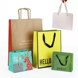Custom Kraft Paper Bags with Die-Cut Handles – Personalized Recyclable Packaging with Logo for Food Takeout, Retail, Gifts, Cosmetics, Perfume, Jewelry & Small Business Branding