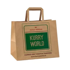 Eco-Friendly Brown Kraft Paper Takeout Bags – Biodegradable Recyclable Paper Bags with Flat Handles for Food Delivery, Bakery, Lunch, Grocery, Restaurant & Carry-Out Packaging