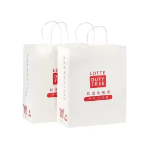 Custom White Kraft Paper Shopping Bags with Handles – Printable Logo Tote Bag for Takeout, Food Delivery, Duty-Free Stores, Retail Packaging, Cafés & Bakeries – Eco-Friendly & Reusable