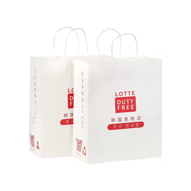 Custom White Kraft Paper Shopping Bags with Handles – Printable Logo Tote Bag for Takeout, Food Delivery, Duty-Free Stores, Retail Packaging, Cafés & Bakeries – Eco-Friendly & Reusable