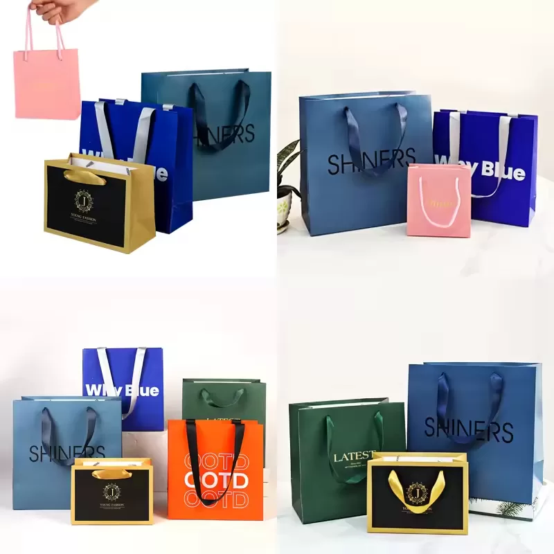 Luxury Gift Paper Bags with Ribbon Handles – Custom Logo Printed Boutique Shopping Bags, Elegant Black, White & Pink Packaging for Retail, Clothing, Cosmetics, Weddings & Special Events - 图片 2