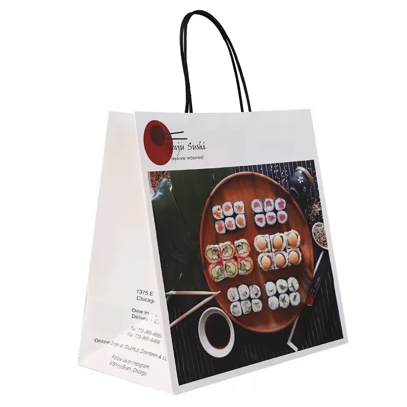 Biodegradable Kraft Paper Sushi Takeout Bags with Handles – Custom Logo Printed, Eco-Friendly Brown Food Packaging for Restaurants, Japanese Cuisine, Delis, and Takeaway Shops - 图片 3