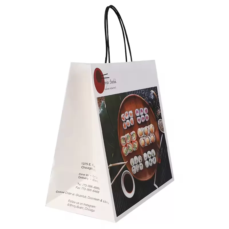 Biodegradable Kraft Paper Sushi Takeout Bags with Handles – Custom Logo Printed, Eco-Friendly Brown Food Packaging for Restaurants, Japanese Cuisine, Delis, and Takeaway Shops - 图片 4