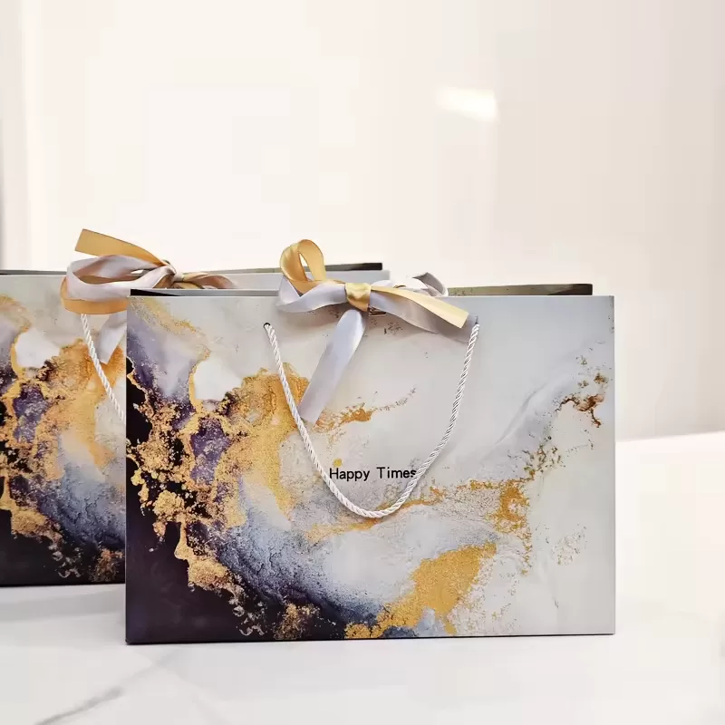 Luxury Gift Paper Bags with Ribbon Handles – Custom Logo Printed Boutique Shopping Bags, Elegant Black, White & Pink Packaging for Retail, Clothing, Cosmetics, Weddings & Special Events - 图片 4