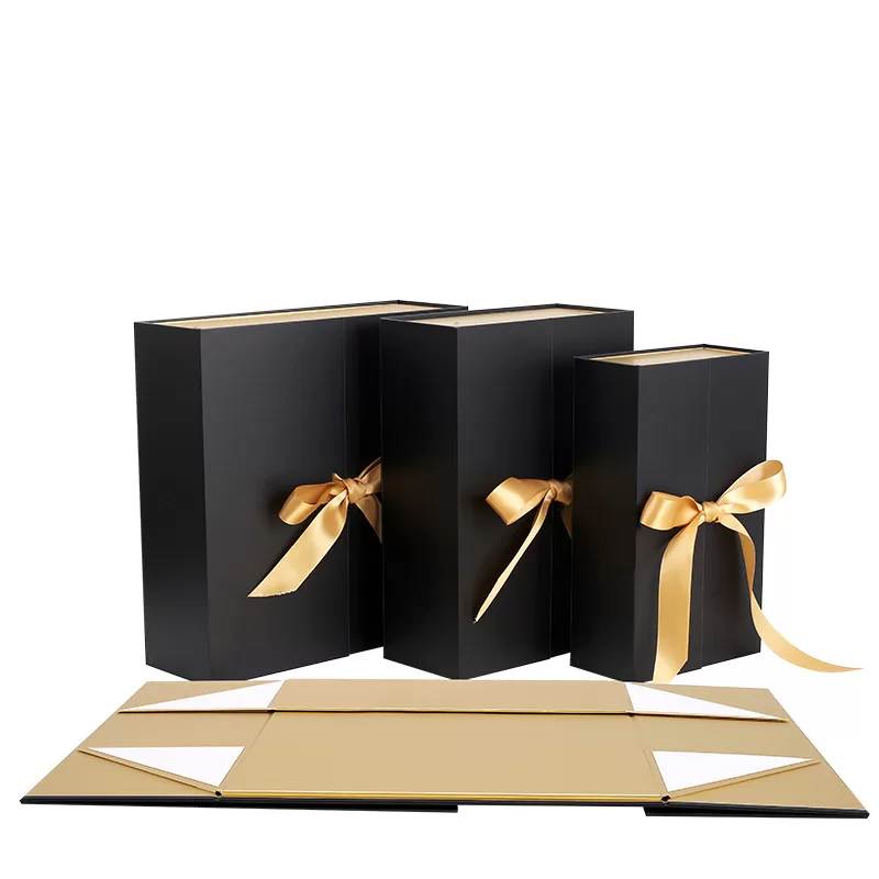 Luxury Foldable Gift Box with Magnetic Closure and Satin Ribbon – Custom Make, Sturdy Reusable Black Present Box for Birthday, Wedding, Anniversary, Bridesmaid, Business & Holiday Gifts - 图片 6