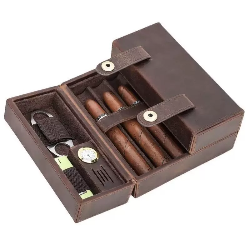Premium Leather Cigar Travel Humidor Case – Holds 7 Cigars with Hygrometer, Cutter Slot... - SKU CHB10758 - UGI Packaging