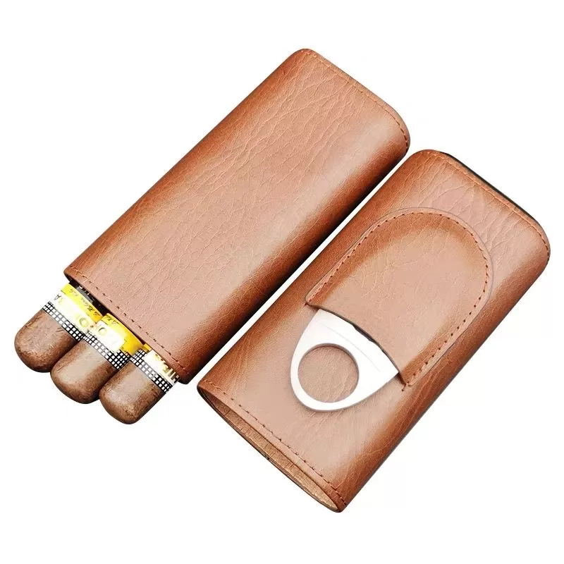 Premium Leather Cigar Case Holder with Cedar Wood Lining – Handcrafted Cowhide Travel H... - SKU CHB10770 - UGI Packaging