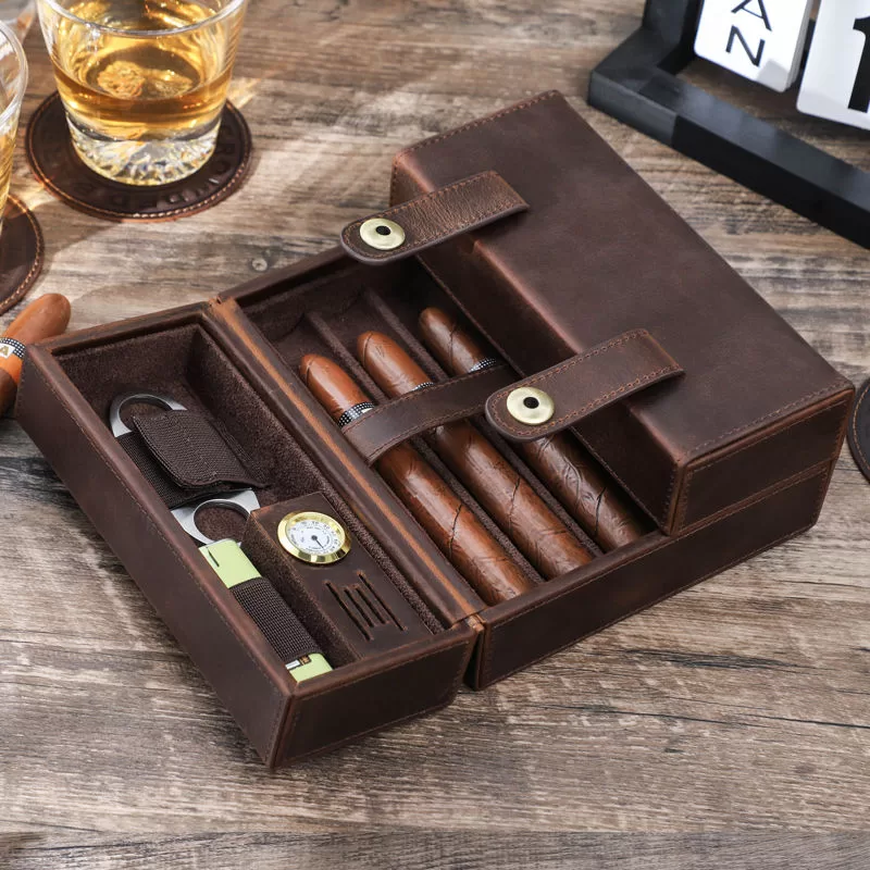 Luxury Double Open Leather Cigar Case Humidor for Travel – Portable 7-Cigar Holder with... - SKU CHB10718 - UGI Packaging
