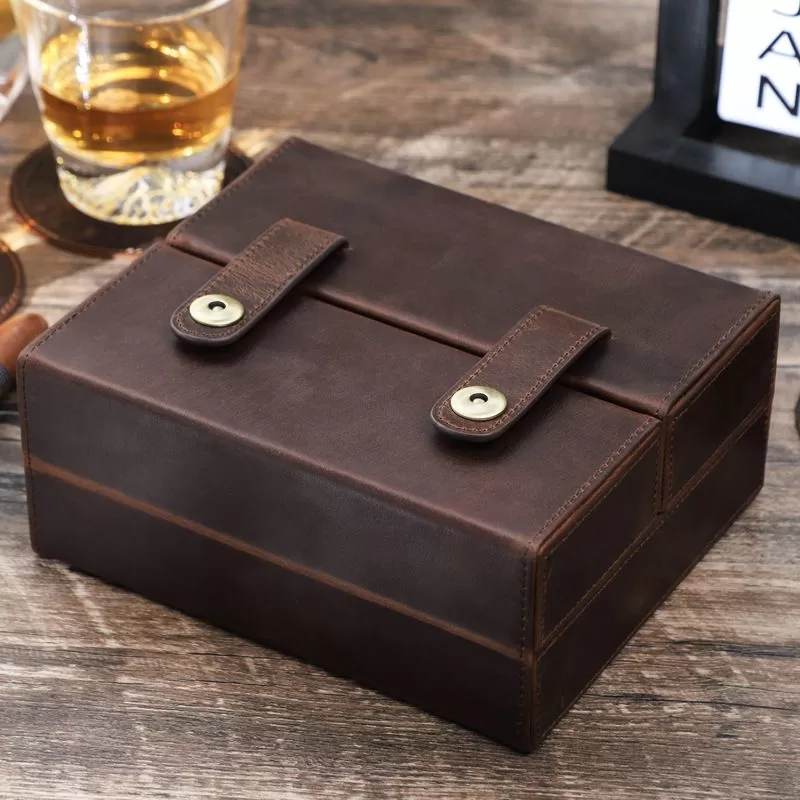 Premium Leather Cigar Travel Humidor Case – Holds 7 Cigars with Hygrometer, Cutter Slot... - SKU CHB10758 - UGI Packaging