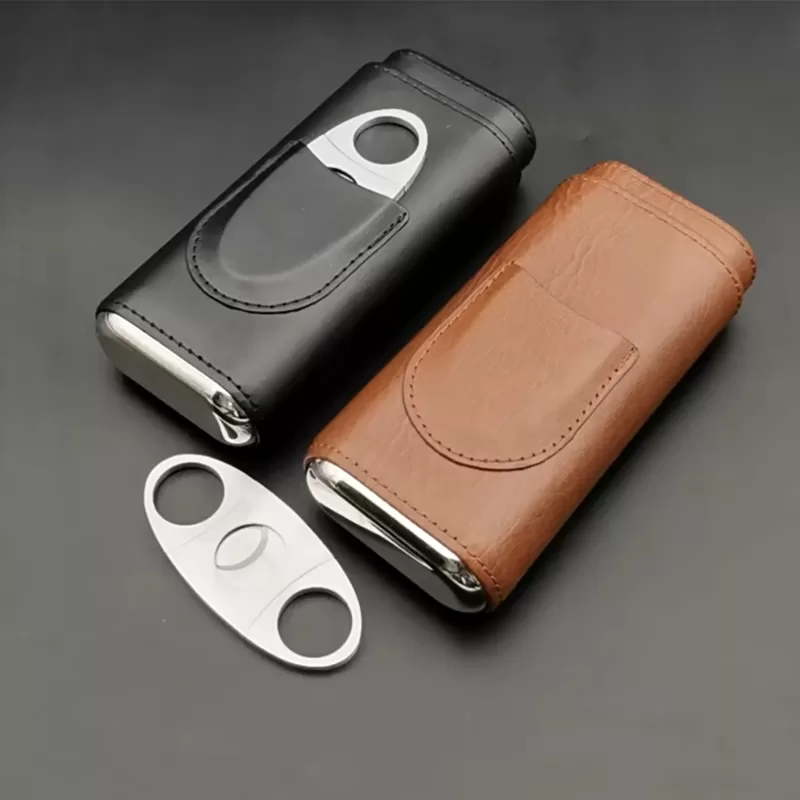 Premium Leather Cigar Case Holder with Cedar Wood Lining – Handcrafted Cowhide Travel H... - SKU CHB10770 - UGI Packaging