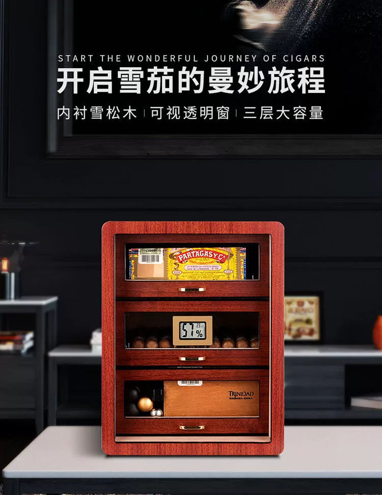 Luxury Cedar Wood Cigar Humidor Cabinet with Hygrometer, Humidifier, Glass Door, 3 Draw... - SKU CHB10692 - UGI Packaging