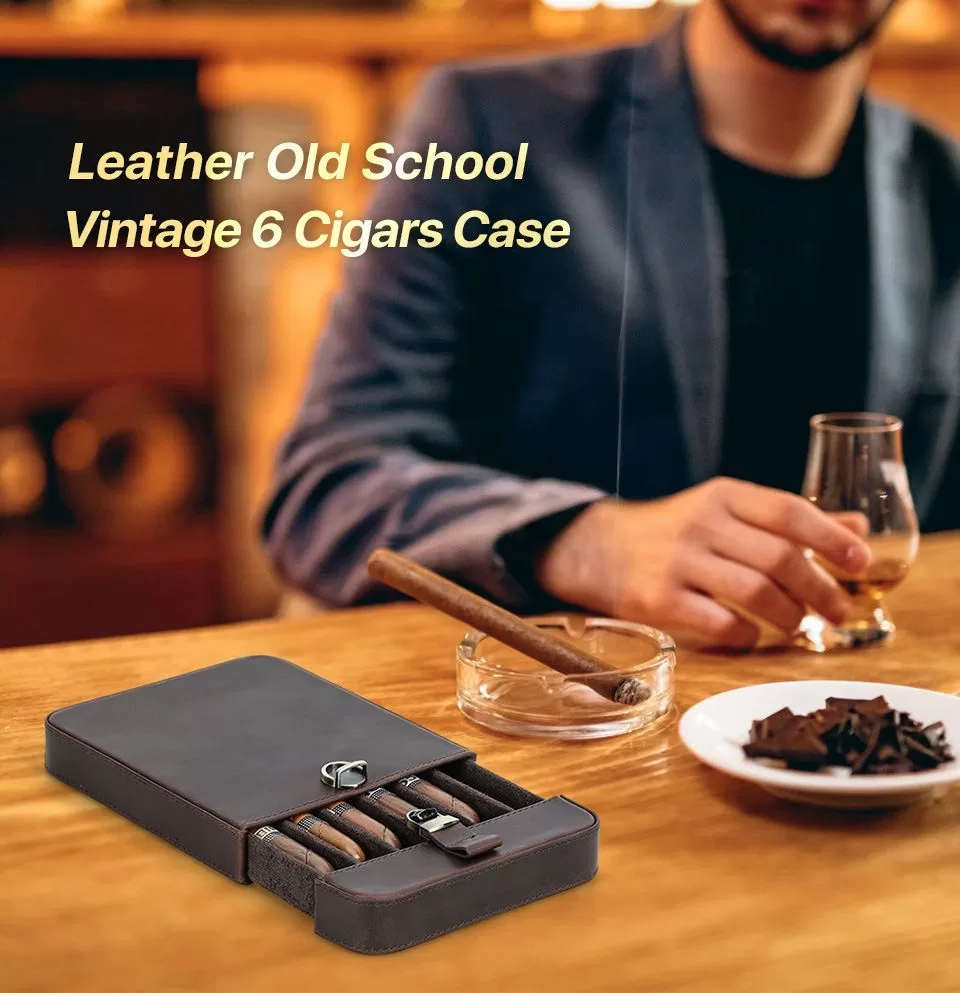 Premium Crazy Horse Leather Cigar Travel Case for Men – Vintage Humidor Box Holds 6 Cig... - SKU CHB10726 - UGI Packaging
