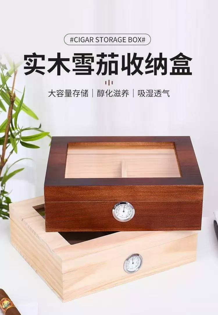 Premium Cedar Wood Cigar Humidor Box with Glass Top and Hygrometer – Large Capacity Sto... - SKU CHB10782 - UGI Packaging