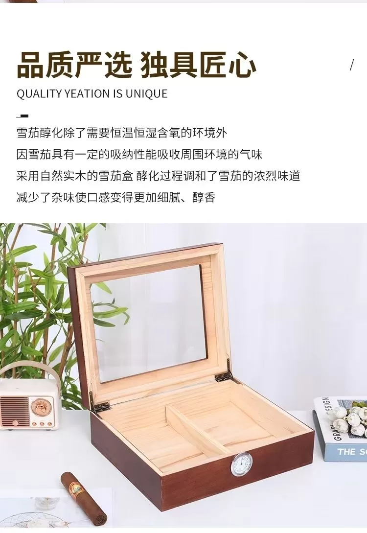 Premium Cedar Wood Cigar Humidor Box with Glass Top and Hygrometer – Large Capacity Sto... - SKU CHB10782 - UGI Packaging