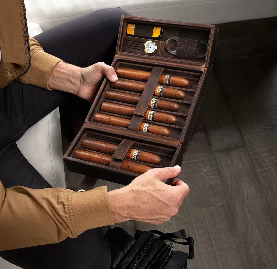 Luxury Double Open Leather Cigar Case Humidor for Travel – Portable 7-Cigar Holder with... - SKU CHB10718 - UGI Packaging