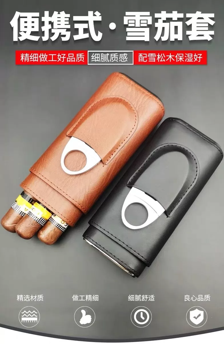 Premium Leather Cigar Case Holder with Cedar Wood Lining – Handcrafted Cowhide Travel H... - SKU CHB10770 - UGI Packaging