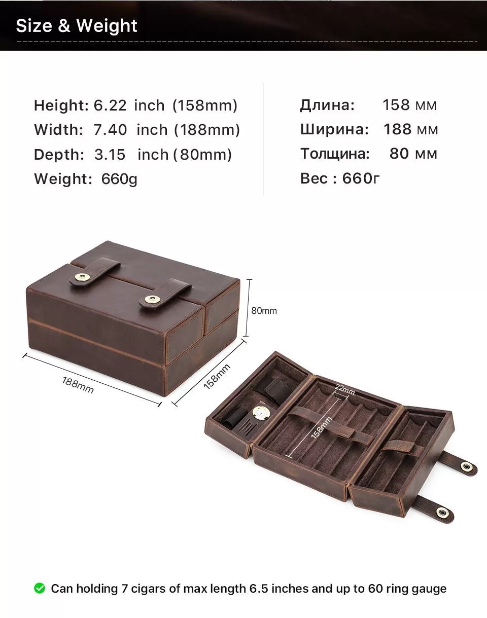 Luxury Double Open Leather Cigar Case Humidor for Travel – Portable 7-Cigar Holder with... - SKU CHB10718 - UGI Packaging