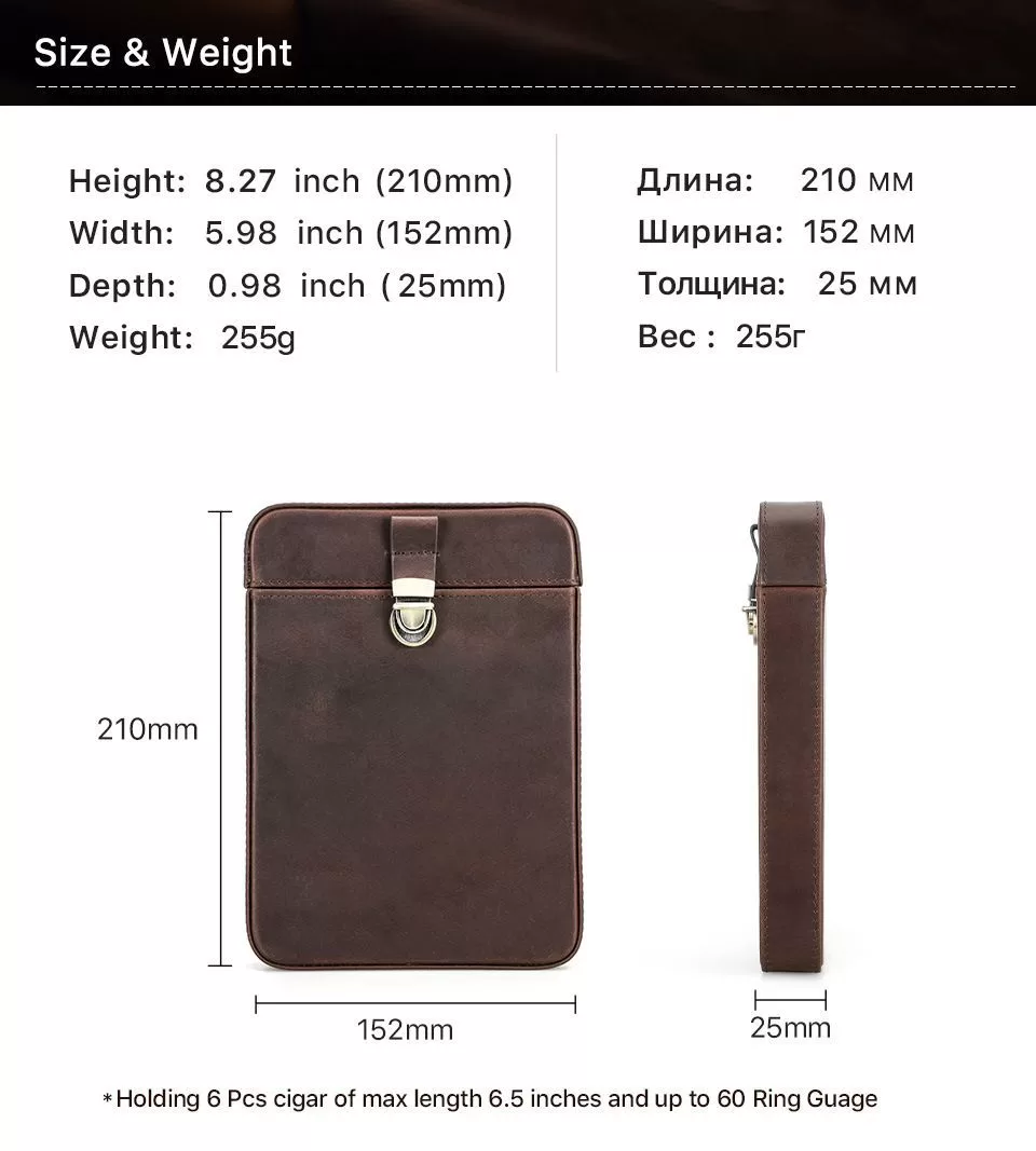 Premium Crazy Horse Leather Cigar Travel Case for Men – Vintage Humidor Box Holds 6 Cig... - SKU CHB10726 - UGI Packaging