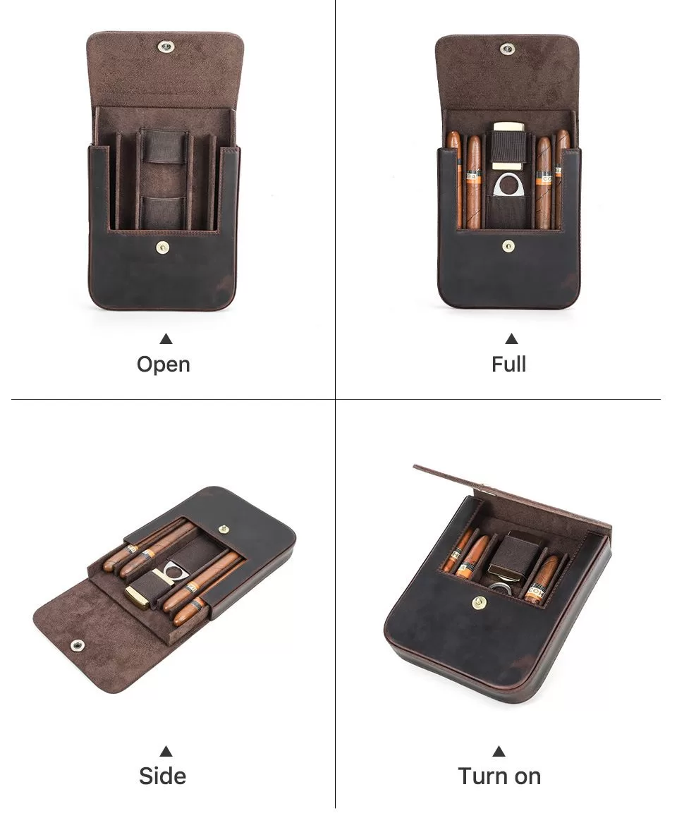 Premium Leather Cigar Case for 6 Cigars Up to 6.5" 60 Ring Gauge – Vintage Style Travel... - SKU CHB10701 - UGI Packaging