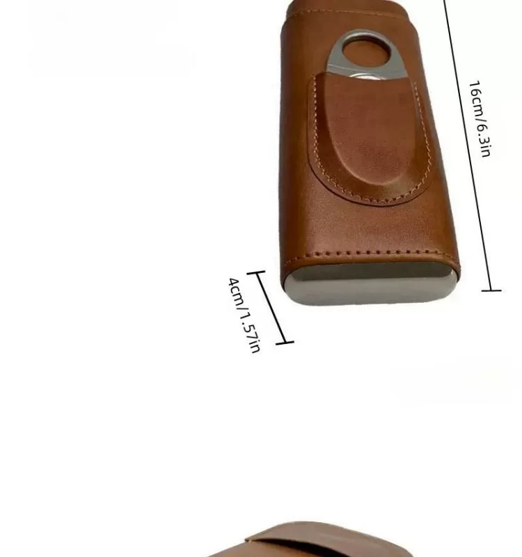 Brown Leather Cigar Case Holder for 3 Cigars – Travel Humidor Tube Set with Stainless S... - SKU CHB10764 - UGI Packaging