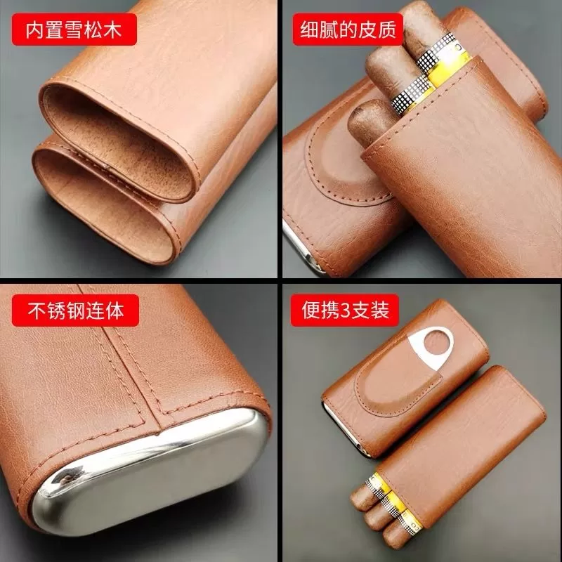 Premium Leather Cigar Case Holder with Cedar Wood Lining – Handcrafted Cowhide Travel H... - SKU CHB10770 - UGI Packaging