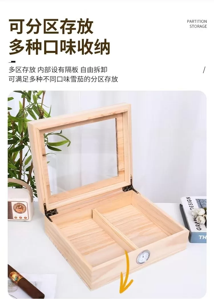 Premium Cedar Wood Cigar Humidor Box with Glass Top and Hygrometer – Large Capacity Sto... - SKU CHB10782 - UGI Packaging